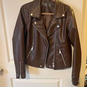 Anthropologie Classic Women's Brown Faux Leather Moto Jacket